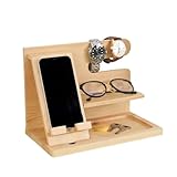 誕生日プレゼント 男性 木製電話ドッキングステーション 父親 誕生日プレゼント 財布スタンド 腕時計オーガナイザー メンズギフト 記念日 父の日プレゼント 男性 旅行アイデア 小物収納 (松の木無地色)