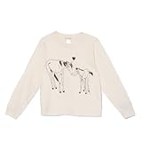 【キッズ】長袖Tシャツ「HORSE」白　(親子おそろい服・オーガニックパパ別注)4T