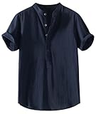 [JHIJSC] tシャツ メンズ 半袖 夏 綿麻 薄手 vネック ゆったり 無地 カジュアル おしゃれ 大きいサイズ (JP, アルファベット, L, ネイビー)