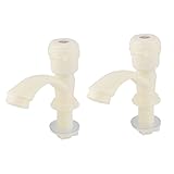 uxcell 蛇口 バスルーム用 プラスチック 交換 手洗い シンク ウォーター ストップコック スイッチ ベージュ 2 個入り