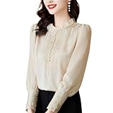 [LASTOS] ブラウス レディース 長袖 シフォントップス ブラウス オフィス ゆったり 通勤 (１, アイボリーベージュ)