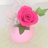 ハートのワイヤーオーナメント付き1輪のバラのアレンジメント　エキゾティックピンク　（プリザーブドフラワー）