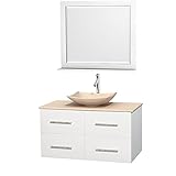 ウィンダムコレクションセントラ42 "シングル洗面化粧台大理石カウンタートップでマットホワイト、アイボリー、アリスタアイボリー大理石シンク& 36 "ミラー