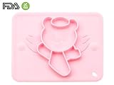 ベビー食事マット 食品グレードシリコーン プレート 超柔らかい 吸盤付き 格付け 超強吸着 滑り止め 赤ちょん 幼稚園 食器 高品質 無味無臭 FDA＆BPA認証 子供用 全4色（ピンク）