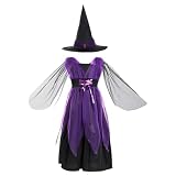[Formemory] 魔女 ハロウィン コスプレ コスチューム 衣装 女の子 ワンピース 巫女 ウィッチ 仮装 可愛い 子供用 イベント 演劇 パーティー (パープル, 140cm)