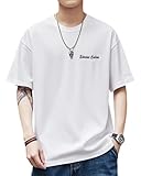 [ODFMCE] メンズ tシャツ 夏 半袖 綿 シンプル 無地 ゆったり おしゃれ 大きいサイズ (JP, アルファベット, M, ホワイト)