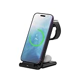 MMOBIEL iPhone、Apple Watch、AirPodsと互換性のあるワイヤレス充電器 - 折りたたみ可能な3 -in -1ワイヤレス充電ステーション - 複数のデバイス用の電話充電ステーション用ワイヤレス充電スタンド - ブラック
