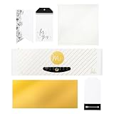 Heidi Swapp Minc ホイールフォイルマシン ラミネーター アプリケーター&スターターキット、12インチ、ホワイト、転写フォルダー、ゴールドホイルシート、タグ3枚、カード作成、招待状などを含む