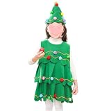 [DECEED] クリスマスツリー コスプレ 衣装 キッズ クリスマス コスチューム 子供用 女の子 サンタコスプレ ワンピース 帽子付き クリスマス パーティー 仮装（サイズ：140）