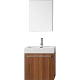 Virtu USA js-50124-pl-001 Midori 24 "シングル洗面化粧台withホワイトPolymarbleとスクエアシンク上部をつや消しニッケル蛇口、ミラー、プラム