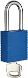 Brady Plastic Lockout/Tagout Padlock, Keyed Alike, 1-3/4 Body Length, 1-1/2 Shackle Clearance, Blue 