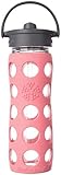 Lifefactory Glass Bottle with Straw Cap - Coral - 16 oz by Lifefactory