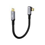 UPPDEFFST 90度（直角）USB Type-Cケーブル 短縮0.3 m/30cm、Thunderbolt 3対応。L字型コネクタを採用し、USB-C 3.2 Gen 2x2規格に準拠。Type-C接続により、20Gbpsデータ転送、100W高速充電、4K@120Hz映像出力をサポート。モニター・SSD・ドッキングステーションに適しています。