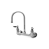 T&S Brass B-0330-BST Double Pantry Faucet, 8" Wall Mount, 120X Rigid Gooseneck, Built-In Stops, Leve
