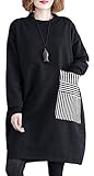 Gergeousレディース ワンピース 裏起毛 ゆったり チュニック オーバーサイズ 着痩せ プルオーバー トレーナー 大きいサイズ(F黒) XL