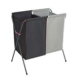 Baiyea ランドリーボックス 洗濯物分別ボックス　オックスフォード布縦型　２段ランドリーバッグ 幅56×奥行36×高さ61cm　軽量　折り畳み　ボックス (ベージュ+グレー)