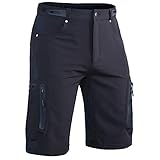Hiauspor メンズ マウンテンバイクショーツ ストレッチ MTBショーツ 速乾 ジッパーポケット付き US サイズ: Large カラー: ブラック