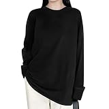 [EAXGO] 長袖tシャツ レディース【雲感綿100・なめらかな履き心地・体型力バーで痩せる】 ロンt レディース ロンティー トップス カットソー クルーネック ティーシャツ ロングスリーブ 無地 カジュアル ゆったり 重ね着 きれいめ オシャレ 秋服 (JP, アルファベット, M, ブラック)