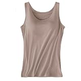 [ＫａｒｌｙＳｈｏｐ　ｉｍｐｏｒｔ] カップ付きインナー ブラトップ タンクトップ キャミ レーヨン さらさら ブラ内蔵 大きいサイズ ストレッチ rr4 M タンクトップ：mocha
