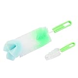 uxcell 乳瓶ブラシ プラスチック製 ハンドル 360度回転可能 ミルク ボトル クリーニングツール 緑色 2イン1