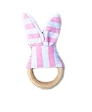 Amyster Plush Wooden Teether, Crinkle Bunny Ears, Grasping Rattles (Pink white stripes) by Amyster