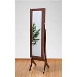 ジュエリー収納ミラー(スタンドミラー) 【ハイタイプ】 幅47cm 角度調整可 飛防止フィルム加工ブラウン