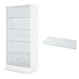 【福袋】【地球家具】NEWコレクションラック新シリーズ 幅83cm LED装着可能 引き戸 ハイタイプ 本体【大きさが選べるコレクションケース】 [耐震・鍵付]（引き戸 ハイタイプ、中型（奥行29cm）、ホワイト） 追加ガラス棚1枚付