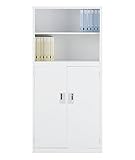 ≪セット商品≫ 【HCB-A432K-A434H-SET】 キャビネット 書庫 収納 完成品 A4サイズ対応 オープン書庫+両開き書庫 戸棚 書棚 【オフィス家具市場オリジナル:日本製】 W880×D400×H1850 ホワイトグレー