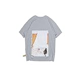ファッションメンズベーシックコットンダブルステッチ半袖Tシャツ（グレー）