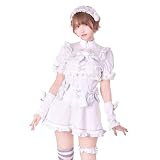 [Malymoon] コスプレ 天使界隈 天使 エンジェル メイド ウエイトレス ウサギ ホワイト ブルー フリル カチューシャ 衣装 仮装 マリームーン 6点セット 10090 (メレンゲホワイト)