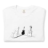 [Taka Shirt] 猫ギター 猫Tシャツ おもしろ 可愛い ネコ 猫 Tシャツ メンズ レディース tシャツ 半袖 ネコ 猫柄 黒 白 可愛い服 誕生日プレゼント 彼女 猫好き (S, ホワイト)