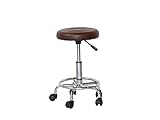 38cmDIA レザーラウンドスツール キャスター/フットレスト付き ブラウン(茶) ユーティリティーチェア