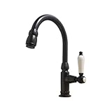 洗面水栓 蛇口 水栓金具 単水栓 シングルレバーハンドル 陶器（スパウト可動式） ブラック（黒） [奥行18×吐水口高13.5cm] INK-0302043HT