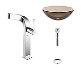 Kraus C-GV-103-12mm-15100CH Clear Brown Glass Vessel Sink and Typhon Faucet Chrome by Kraus