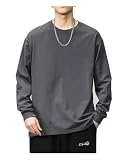 [SHOREKEEPER] 7.7オンス 長袖tシャツ メンズ 綿100% 肉厚生地 リブ袖口 1枚組 3枚組 ロングtシャツ 丸首 ゆったり ティーシャツ 無地 秋服 冬服 春服 (JP, アルファベット, L, ダークグレー)