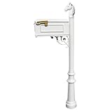 Qualarc Lewistonキャストアルミポストマウントメールボックスシステムwith Post、アルミメールボックス、FlutedベースとHorseheadフィニアル、ホワイト、船2のボックス