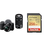SONY(ソニー) Vlog用カメラ APS-C ミラーレス一眼カメラ ZV-E10 ダブルズームレンズキット ウィンドスクリーン付属 ブラック ZV-E10Y B + SanDisk SDカード 256GB SDXC Class10 UHS-I U3 V30 SanDisk Extreme SDSDXVV-256G-GHJIN 簡易デザインパッケージ