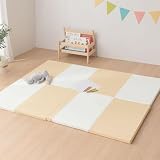 ぼん家具 プレイマット 赤ちゃん シームレス 抗菌 防音 ベビーマット 折りたたみ ジョイントマット 120×160cm 床暖対応 厚手 防臭 滑り止め 子供部屋 ベージュ×ホワイト