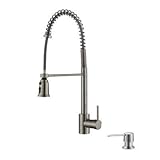 Ruvati RVF1215K1ST Commercial Style Pullout Spray Kitchen Faucet with Soap Dispenser, Stainless Stee