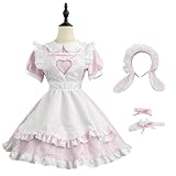 [Sharphon] メイド服 胸元ホール うさ耳 ピンク コスプレ ロリータ 可愛い セクシー 双子メイド ショート丈 大きいサイズ 透けない 蝶結ぶ 大人可愛い 秋葉原メイド 人気 制服コスプレ コスプレ衣装 男ウケ REI409