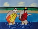 Plump Ladies At Theビーチセラミック壁アートタイル11 x 14