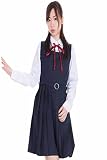 [SUNLIKE] 制服コスプレ ジャンパースカート ジャンスカ 制服セット ブラウス+ジャンスカ+リボンタイ 長袖半袖とサイズのバリエーションから選べる (長袖 L)