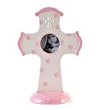 Ceramic Stoneware Standing Pink Polka Dot Picture Frame Cross by Gift Craft