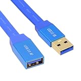 Cablecc 5Gbps ウルトラフラットスリム USB 3.0 タイプA オス - USB3.0 タイプA メス 延長ケーブル ブルー ディスク SSD カメラ データ用 2m