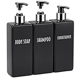 Segbeauty シャンプーボトル ディスペンサー 詰め替えボトル 3本セット 500ml 黒い ブラック 方形 容器 大容量 おしゃれ 漏れ防止 簡単取り付け 浴室 洗面所 アルコール 洗濯洗剤 食器用洗剤 適用