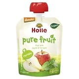 【フルーツピューレ(野菜入り）洋ナシ&りんご（ホウレンソウ入り）】Holle（ホレ）ベビーフード　オーガニックパウチ　有機JAS認定　６ヶ月から　９０g