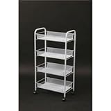 ワゴンラック/メッシュトローリー4段 スチール キャスター付き 幅43.5cm×奥行26cm ホワイト(白)