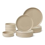 Amazonベーシック セラミック食器セット プレートとボウルセット 4人用 大 リネングレー