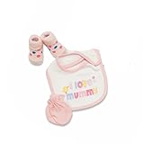 Pink 3 Piece Gift Set - I Love Mummy - Inc Socks, Mittens & Bib - 0-6 Months - 100% Cotton by KATIES