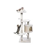 キャットタワー　猫タワー　据え置き　爪とぎ　おもちゃつき　猫ランド　丸いステップ　ハウス　112高さ　ベージュ
